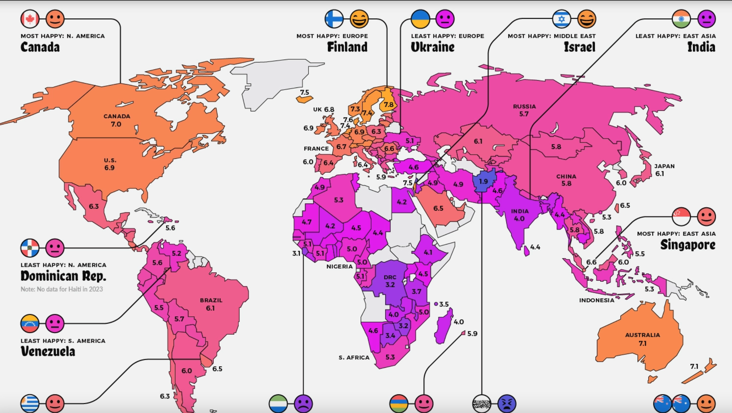 Mapped: Global Happiness Levels in 2022